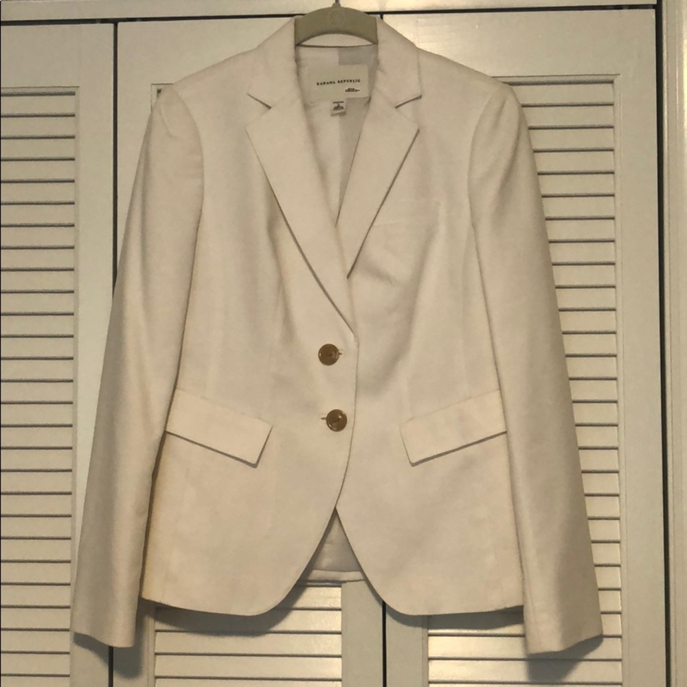 Banana Republic White Stretch Suit Jacket/Blazer